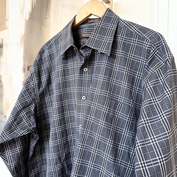 Forsyth of Canada Men's L Grey Check Long Sleeve Button-Up Shirt Business Casual - Picture 2 of 10